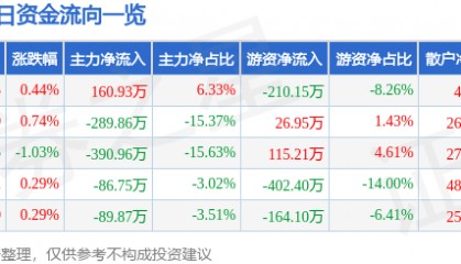 股票行情快报：双箭股份（002381）7月8日主力资金净买入160.93万元