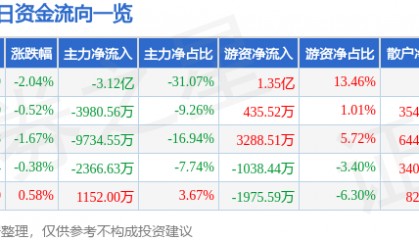 股票行情快报：川投能源（600674）8月29日主力资金净卖出3.12亿元
