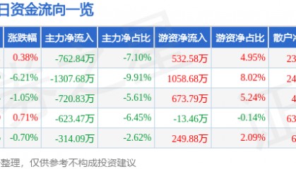 股票行情快报：瑞丰光电（300241）3月3日主力资金净卖出762.84万元