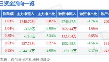 股票行情快报：岩山科技（002195）8月11日主力资金净买入1748.70万元