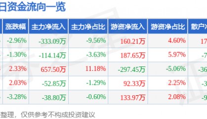 股票行情快报：华天酒店（000428）1月10日主力资金净卖出333.09万元