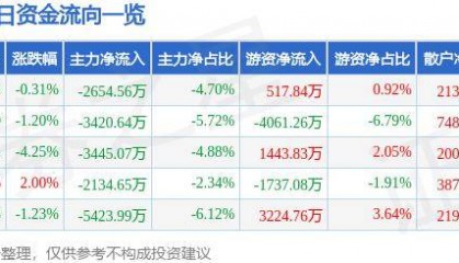 股票行情快报：鼎龙股份（300054）10月17日主力资金净卖出2654.56万元