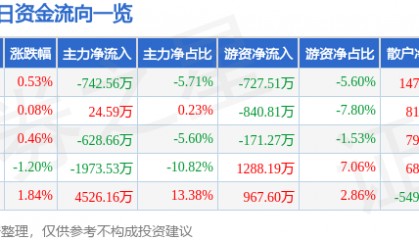股票行情快报：宁沪高速（600377）11月21日主力资金净卖出742.56万元