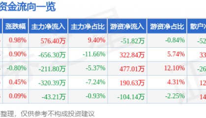 股票行情快报：深高速（600548）5月12日主力资金净买入576.40万元
